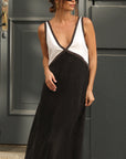Maxi Dress V-Neck Bold Contrast Design Flattering Silhouette Modern Style Women 8