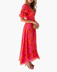 Maxi Dress Women V-Neck Puff Sleeves Elegant Design Summer Casual 1