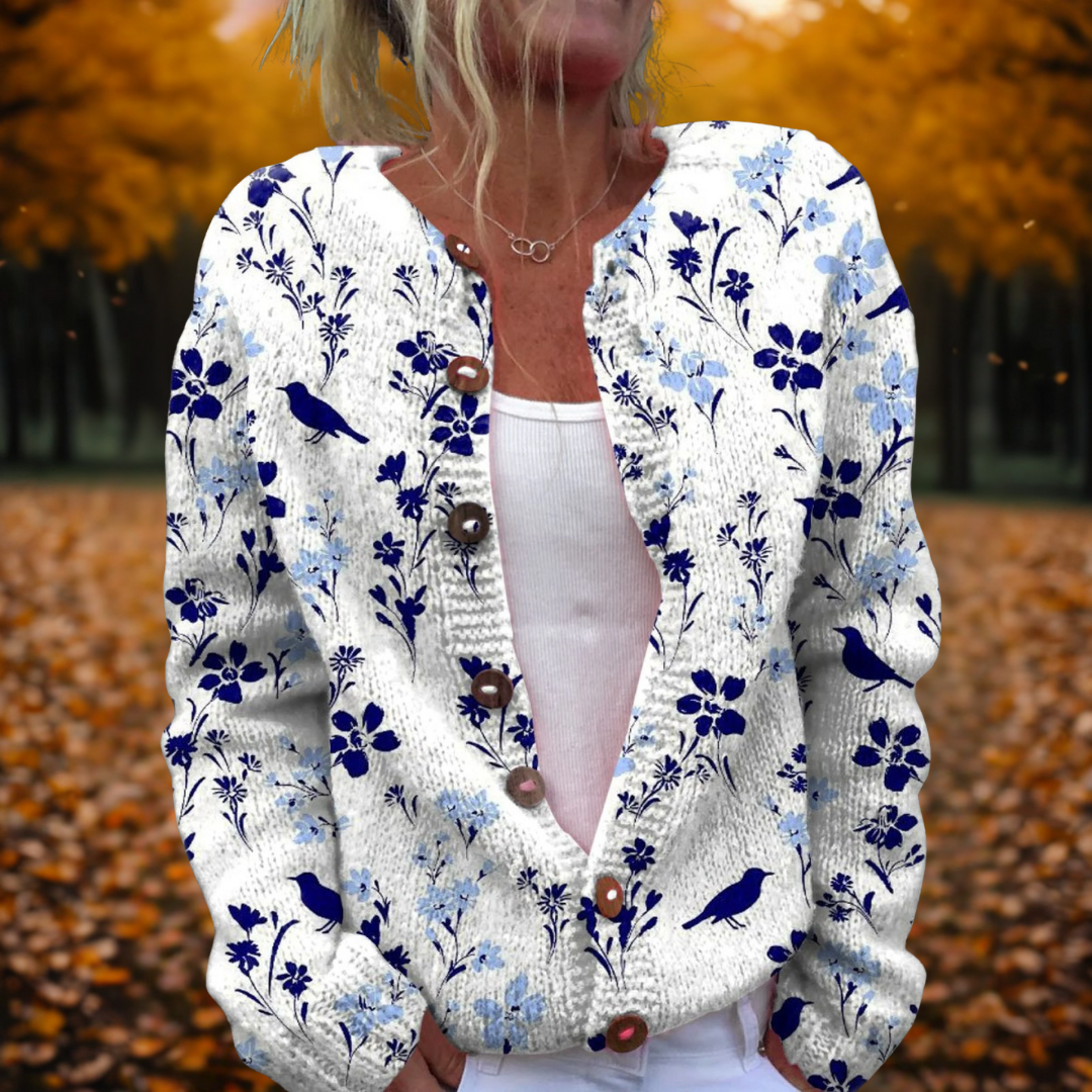 Women's multicolour vintage floral knit cardigan open front