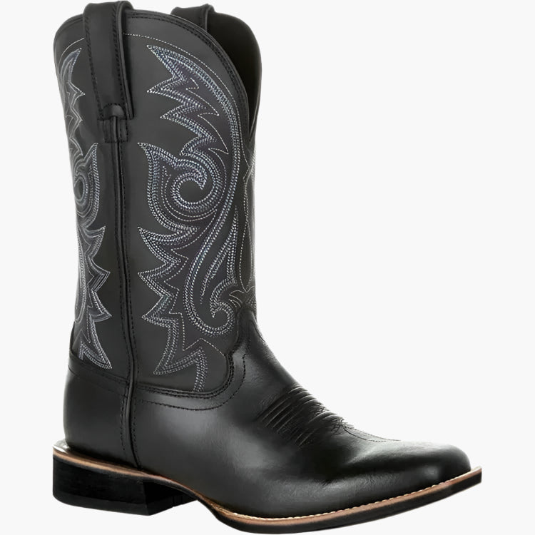 Men's brown cowboy boots with decorative western stitching and classic pointed toe