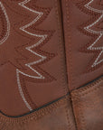 Men's brown cowboy boots with decorative western stitching and classic pointed toe