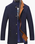 men's royal blue wool blend slim fit coat with detachable collar