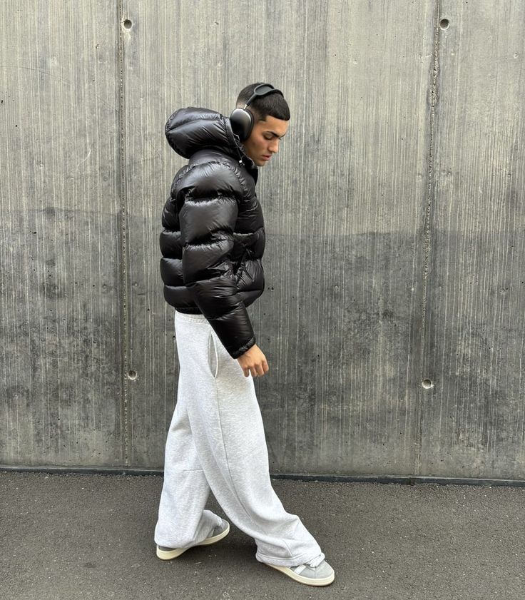 men's black quilted puffer jacket with high collar urban style