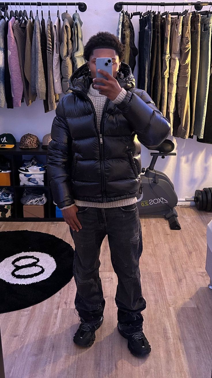 men's quilted puffer jacket with high collar in urban street style