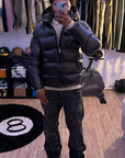 men's quilted puffer jacket with high collar in urban street style