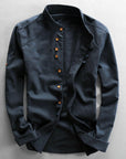 Men's mandarin collar shirt long sleeve in navy blue