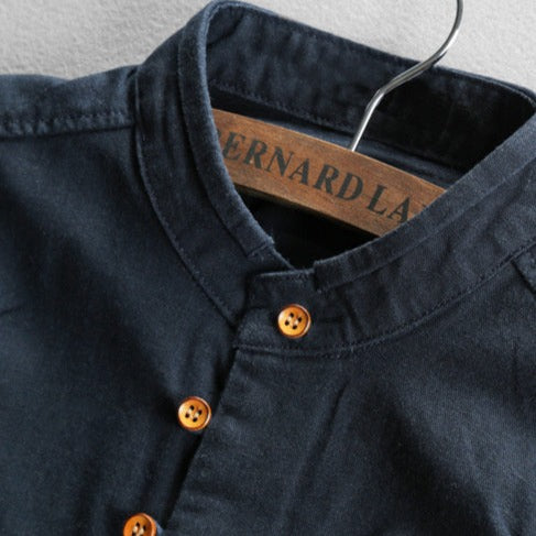 Men's mandarin collar shirt long sleeve in navy blue