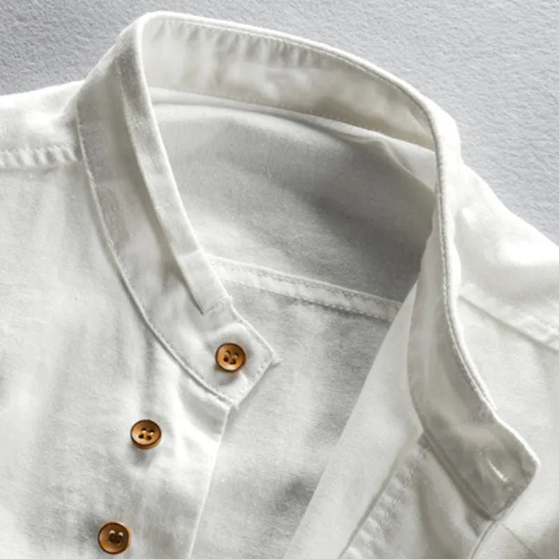 Men's mandarin collar shirt long sleeve in navy blue
