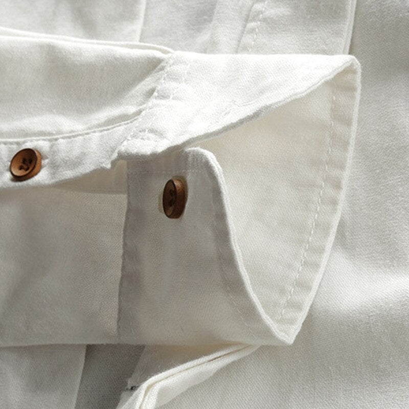 Men's mandarin collar shirt long sleeve in navy blue
