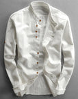 Men's mandarin collar shirt long sleeve in navy blue
