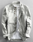 Men's mandarin collar shirt long sleeve in navy blue
