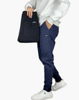 Men's stretch cargo pants slim tapered fit in black