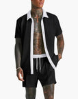 Men's Summer Set Short Sleeve Shirt Drawstring Shorts Lightweight Casual 1