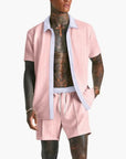 Men's Summer Set Short Sleeve Shirt Drawstring Shorts Lightweight Casual 2
