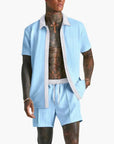 Men's Summer Set Short Sleeve Shirt Drawstring Shorts Lightweight Casual 4