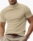 Men's T-Shirt Short Sleeve Turtleneck Fitted Body Plain Design Casual Wear 0