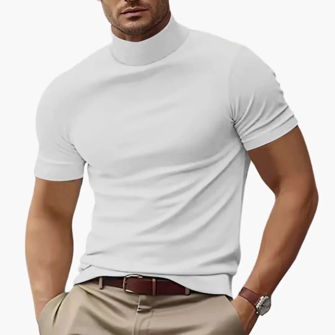 Men's T-Shirt Short Sleeve Turtleneck Fitted Body Plain Design Casual Wear 10
