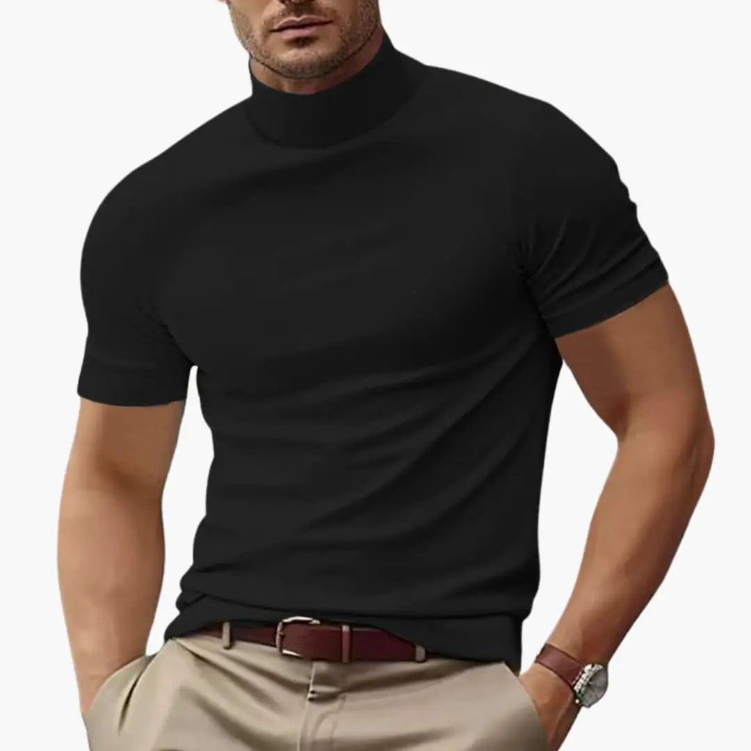 Men's T-Shirt Short Sleeve Turtleneck Fitted Body Plain Design Casual Wear 6