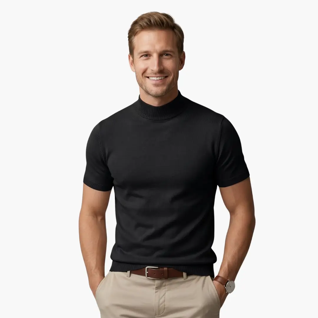 Men's T-Shirt Short Sleeve Turtleneck Fitted Body Plain Design Casual Wear 7