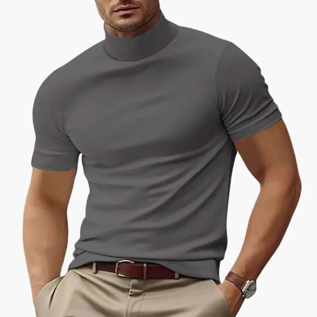 Men's T-Shirt Short Sleeve Turtleneck Fitted Body Plain Design Casual Wear 8