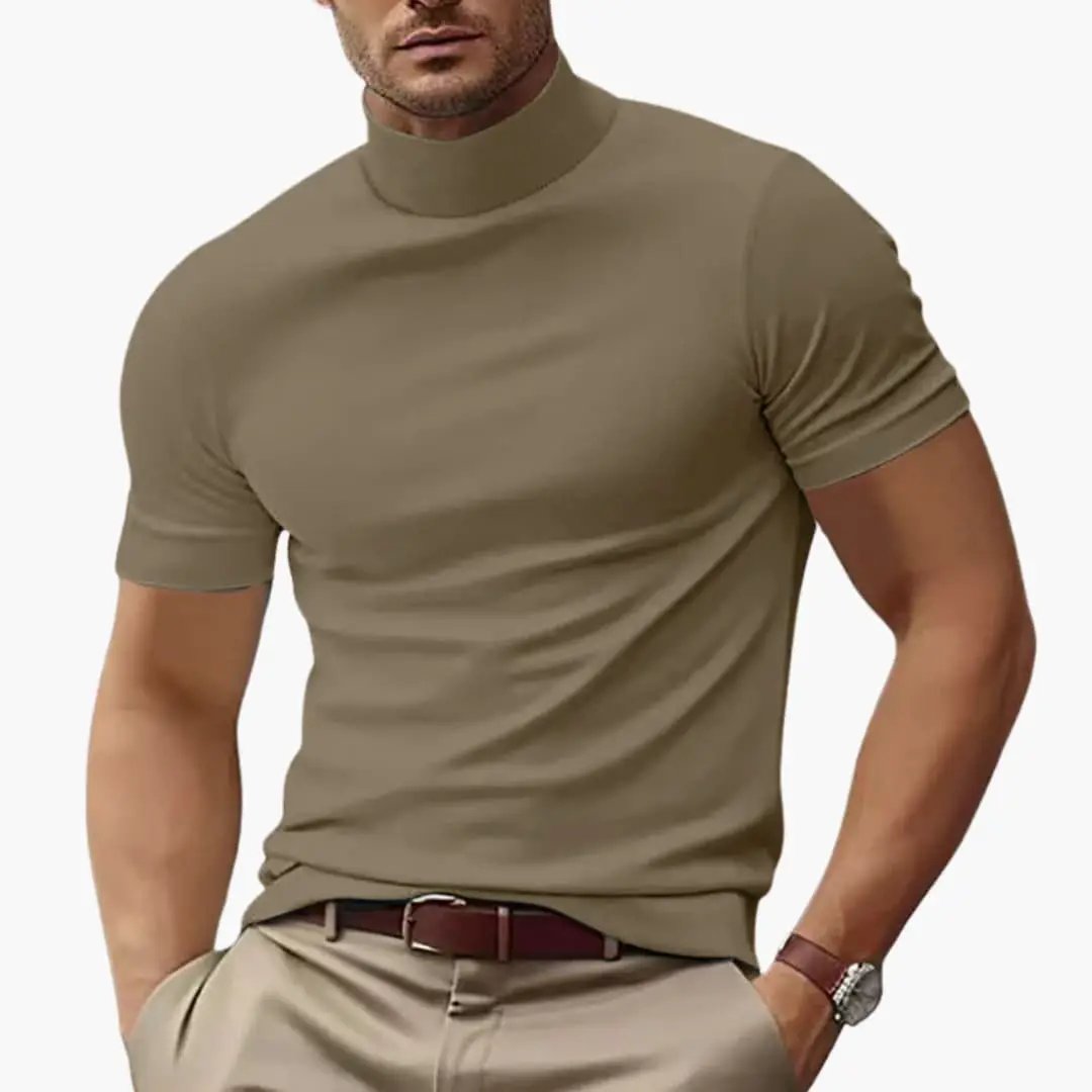 Men's T-Shirt Short Sleeve Turtleneck Fitted Body Plain Design Casual Wear 9