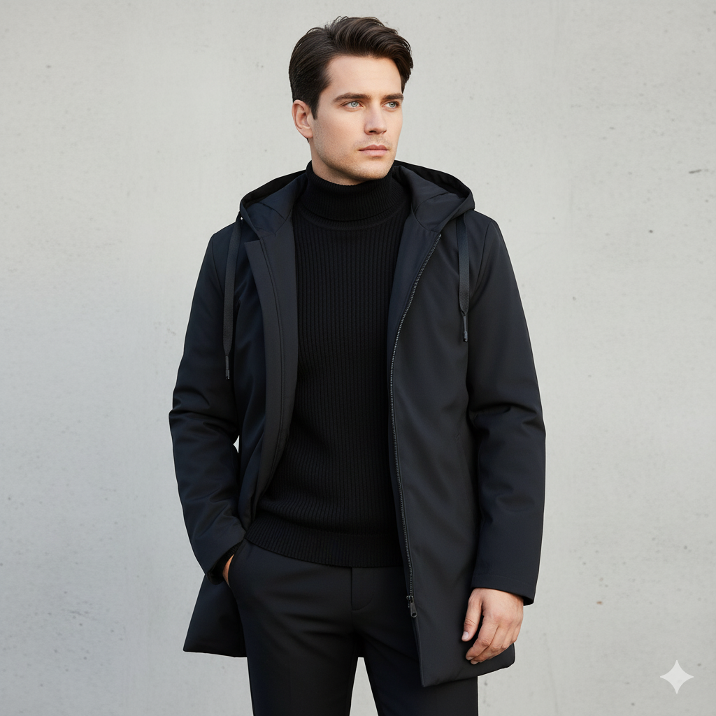 men's black hooded waterproof windproof winter jacket