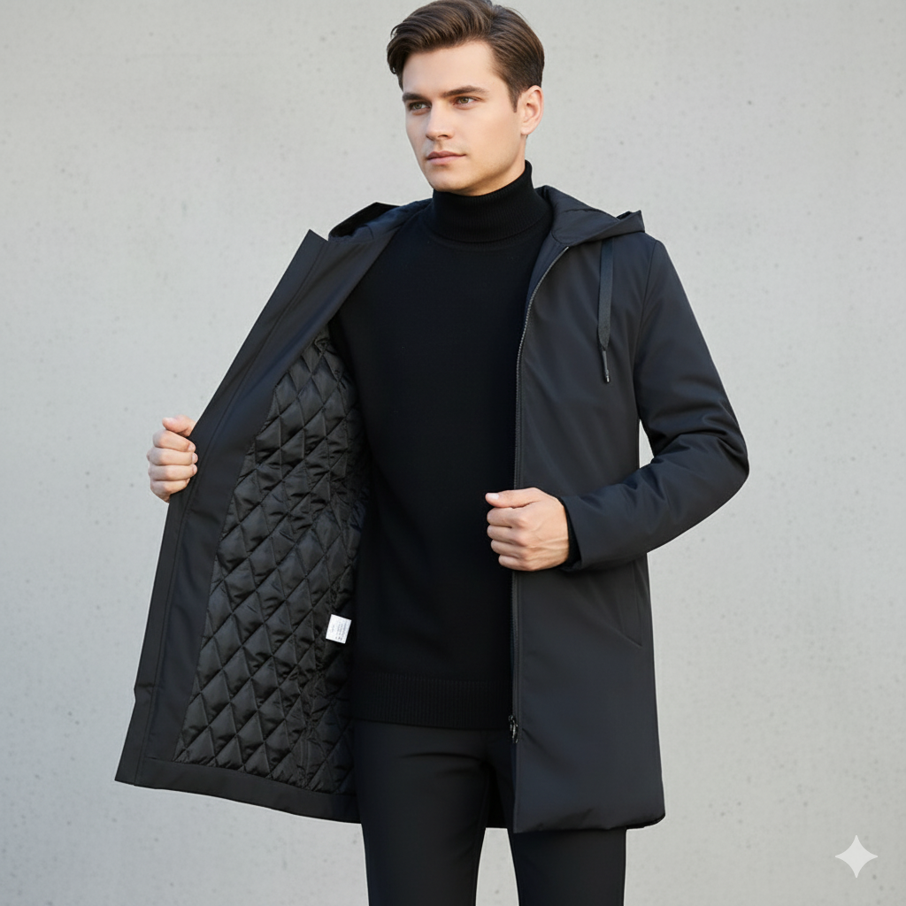 men's black hooded waterproof windproof winter jacket
