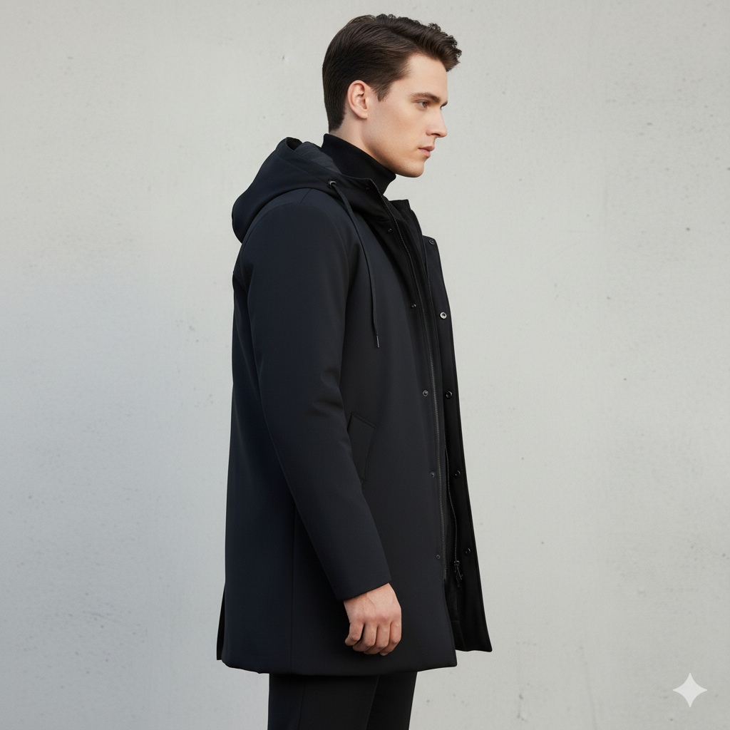 men's black hooded waterproof windproof winter jacket