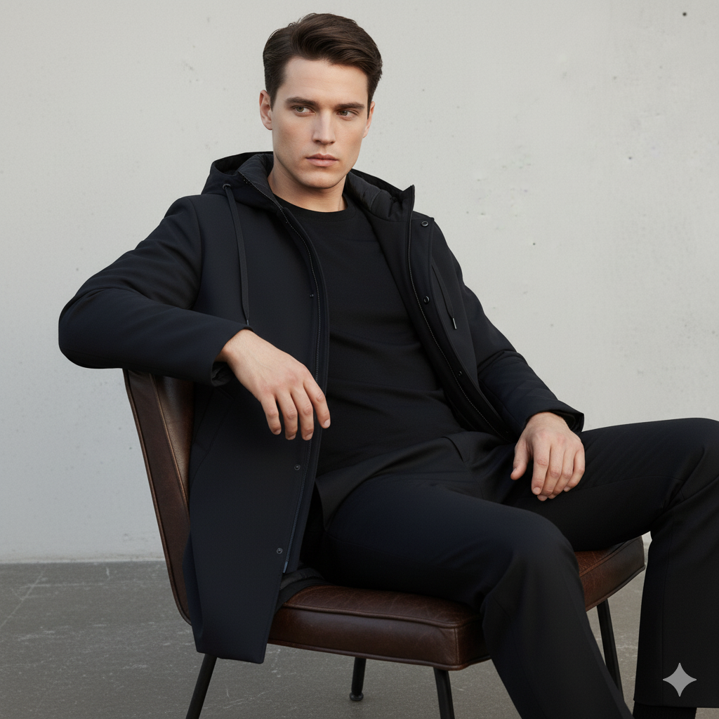 men's black hooded waterproof windproof winter jacket