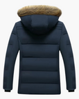 men's winter parka with faux fur trimmed hood and quilted lining