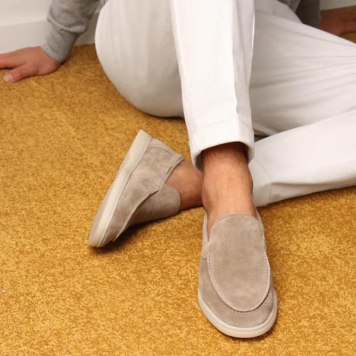 Men's Yacht Loafers Slip-On Design Rubber Sole Frosted Suede Casual Footwear 0
