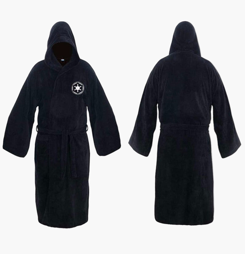 Men's black hooded dressing gown cosy fleece full-length loungewear