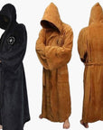 Men's black hooded dressing gown full-length fleece loungewear