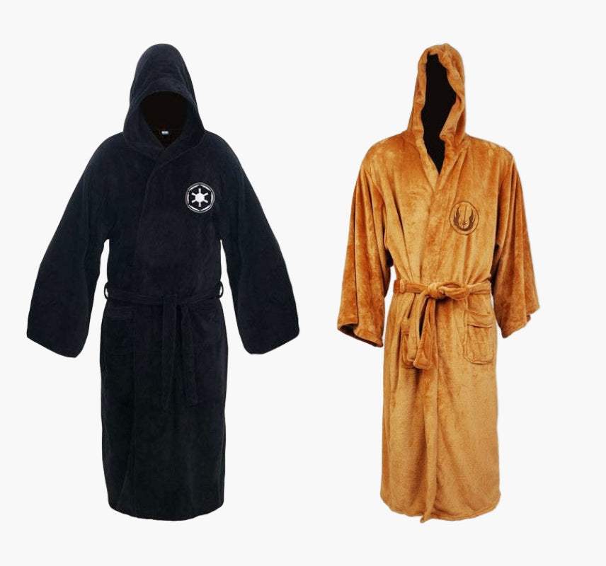 Men's black hooded dressing gown cosy fleece full-length loungewear