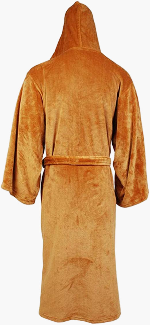Men's black hooded dressing gown full-length fleece loungewear
