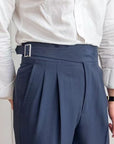 Men's pleated trousers high waist adjustable waistband in black