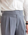 Men's pleated trousers high waist adjustable waistband in black