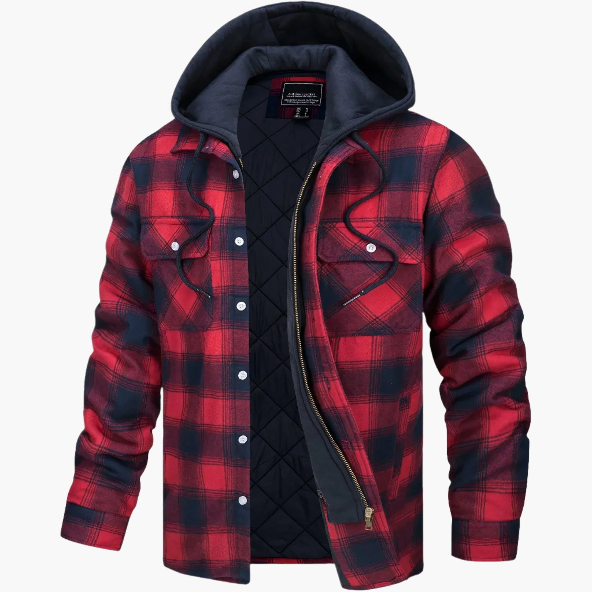 Men's Yellow Blue Check Flannel Jacket hooded quilted winter