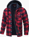 Men's Yellow Blue Check Flannel Jacket hooded quilted winter