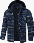 Men's Yellow Blue Check Flannel Jacket hooded quilted winter