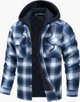 Men's Yellow Blue Check Flannel Jacket hooded quilted winter