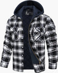Men's Yellow Blue Check Flannel Jacket hooded quilted winter
