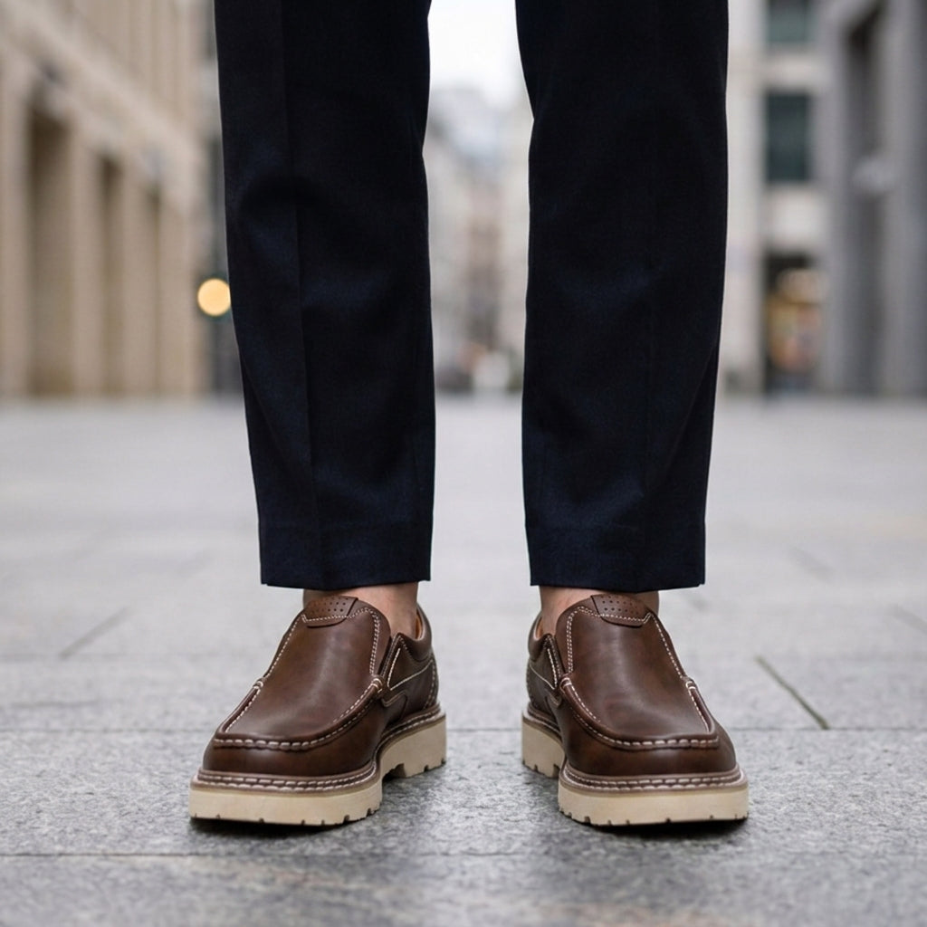 Men's chestnut brown leather slip-on loafers