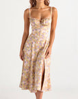 Midi Dress Corset Design Fitted Top Flowing Skirt Elegant Women 0