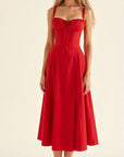 Midi Dress Corset Design Fitted Top Flowing Skirt Elegant Women 10
