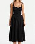 Midi Dress Corset Design Fitted Top Flowing Skirt Elegant Women 2