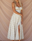 Midi Dress Corset Design Fitted Top Flowing Skirt Elegant Women 8