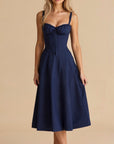 Midi Dress Corset Design Fitted Top Flowing Skirt Elegant Women 9