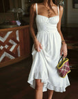 Midi Dress Ruffle Hem Sleeveless Low Cut Regular Fit Elegant Style Women 0