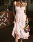 Midi Dress Ruffle Hem Sleeveless Low Cut Regular Fit Elegant Style Women 9